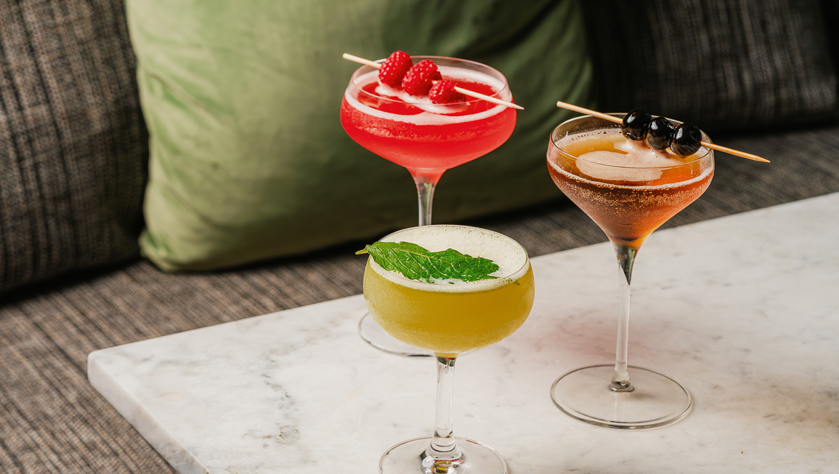 3 Cocktails with garnishes
