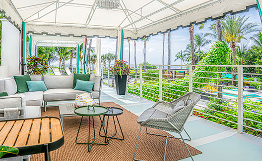 second story poolside cabana with food and beverage